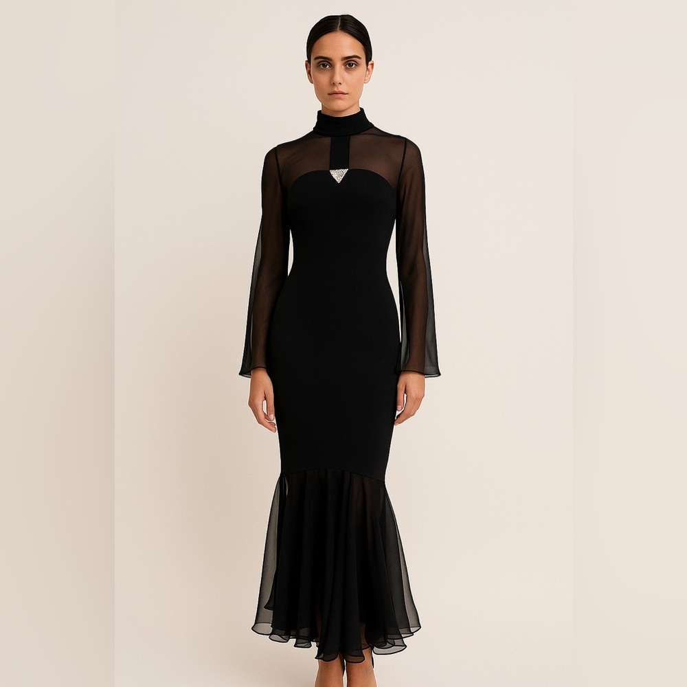 Elegant Alchemy by Joo Mee New York Black Sheer Sleeve Dress 5/6